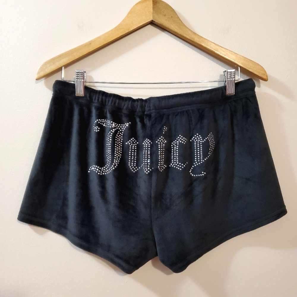 Juicy Couture - Black Lounge Drawstring Velour Shorts Diamanté - Size M